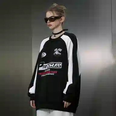 PRESSURE Retro Racing Flag Crewneck Sweatshirt