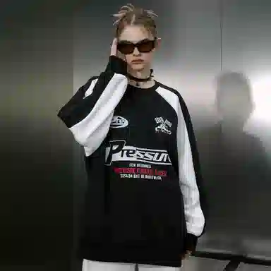 PRESSURE Retro Racing Flag Crewneck Sweatshirt