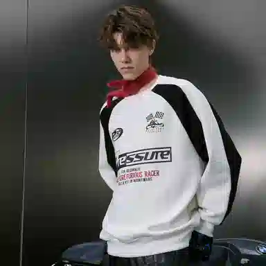 PRESSURE Retro Racing Flag Crewneck Sweatshirt