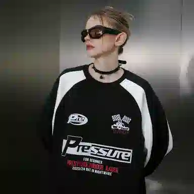 PRESSURE Retro Racing Flag Crewneck Sweatshirt