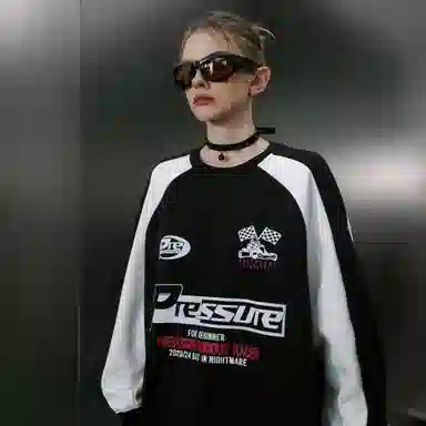 PRESSURE Retro Racing Flag Crewneck Sweatshirt