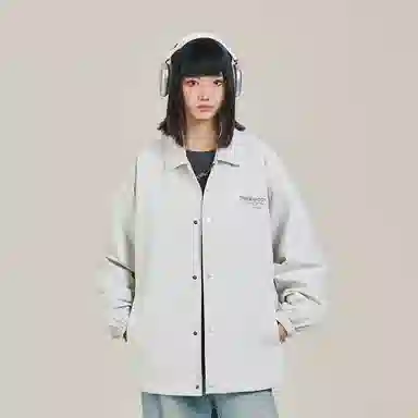 三体 水滴系列 简约基础款纯色字母印花休闲宽松百搭翻领开衫教练飞行服高街潮牌时尚舒适学生多巴胺防风夹克外套 男女同款