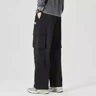 三体 纯色字母印花基础款宽松工装大口袋抽绳直筒休闲裤 男女同款