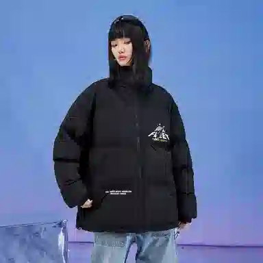 三体 太空亚洲舰队系列 简约基础款纯色字母印花宽松休闲加厚保暖防风防水防寒立领美式复古高街潮牌面包服棉服 男女同款