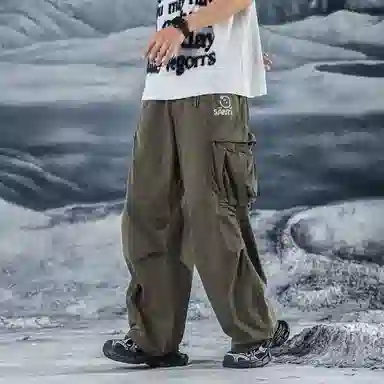 三体 文明系列 简约宽松百搭美式复古堆积阔腿休闲基础纯色直筒复古高街潮牌时尚舒适薄款透气日系户外机能风工装裤 男女同款