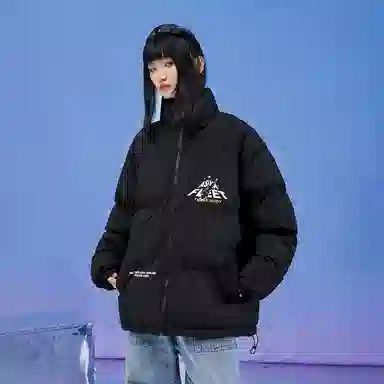 三体 太空亚洲舰队系列 简约基础款纯色字母印花宽松休闲加厚保暖防风防水防寒立领美式复古高街潮牌面包服棉服 男女同款