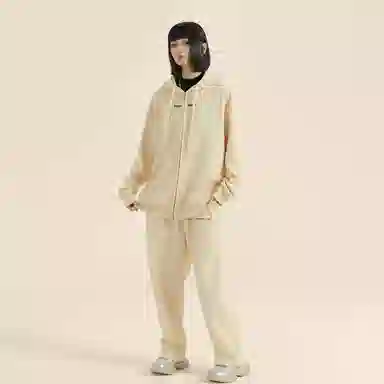 三体 到这里来吧系列 简约基础款字母印花宽松美式复古百搭连帽开衫长袖垂感自然直筒潮牌跑步健身篮球休闲运动套装 男女同款