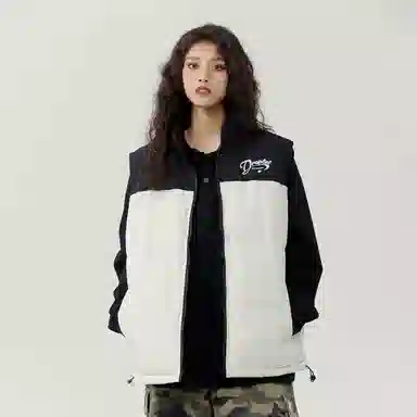 三体 末日之战系列 撞色拼接简约基础款字母印花保暖厚款舒适立领开衫背心户外工装机能风潮牌美式复古无袖马甲 男女同款