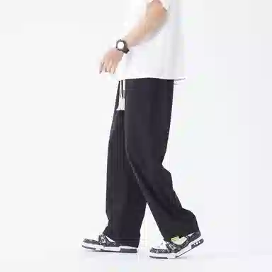 三体 冰丝直筒垂感拖地透气美式复古基础纯色简约抽绳宽松柔软舒适百搭户外通勤弹力学生多巴胺薄款显瘦高街潮牌休闲裤 男女同款