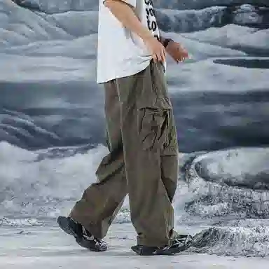 三体 文明系列 简约宽松百搭复古美式堆积阔腿休闲基础纯色直筒复古高街潮牌时尚舒适薄款透气日系户外机能风工装裤 男女同款