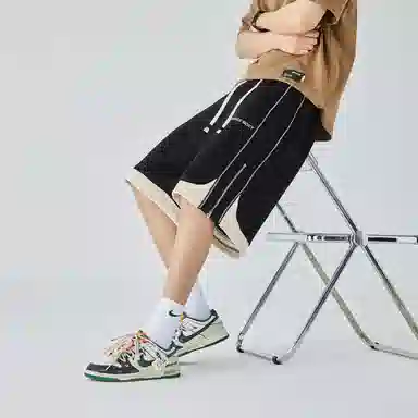 三体 拼接撞色时尚百搭宽松街头运动篮球裤美式高街潮流时尚百搭舒适不过膝五分裤无性别穿搭潮牌街头休闲短裤 男女同款