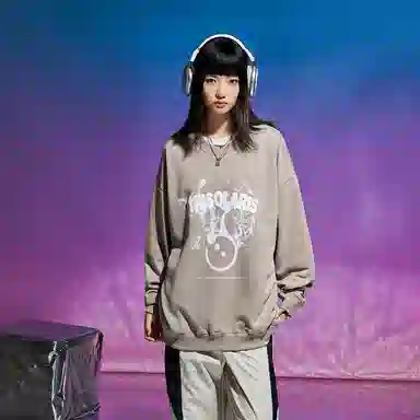 三体 文明符号系列 简约百搭休闲基础趣味字母印花宽松圆领套头长袖卫衣 男女同款