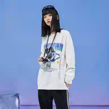 三体 章北海系列 简约休闲卡通字母印花宽松基础圆领套头长袖重磅卫衣 男女同款