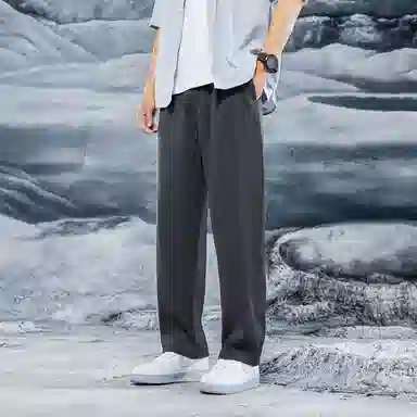 三体 水滴系列 简约基础纯色百搭宽松直筒垂感美式复古高街潮牌时尚舒适薄款免烫空调裤学生多巴胺显瘦速干休闲裤 男女同款