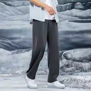 三体 水滴系列 简约基础纯色百搭宽松直筒垂感美式复古高街潮牌时尚舒适薄款免烫空调裤学生多巴胺显瘦速干休闲裤 男女同款