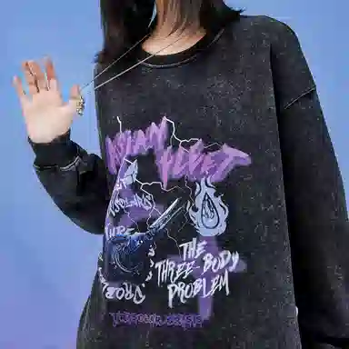 三体 太空军亚洲战舰系列 美式复古基础简约字母印花圆领套头百搭长袖重磅卫衣 男女同款