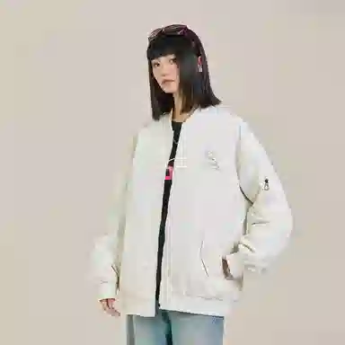 三体 我的三体系列 美式复古简约基础款纯色休闲字母印花宽松百搭开衫高街潮牌时尚学生棒球服工装飞行员夹克外套 男女同款