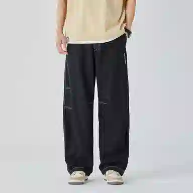 三体 纯色简约拉链美式复古高街潮牌时尚百搭舒适基础款日常学生多巴胺宽松直筒日系户外工装机能风户外防风速干休闲裤 男女同款