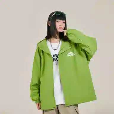 三体 简约纯色基础款字母印花宽松水防风登山连帽开衫机能风美式复古潮牌夹克外套 男女同款