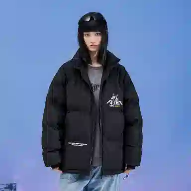 三体 太空亚洲舰队系列 简约基础款纯色字母印花宽松休闲加厚保暖防风防水防寒立领美式复古高街潮牌面包服棉服 男女同款