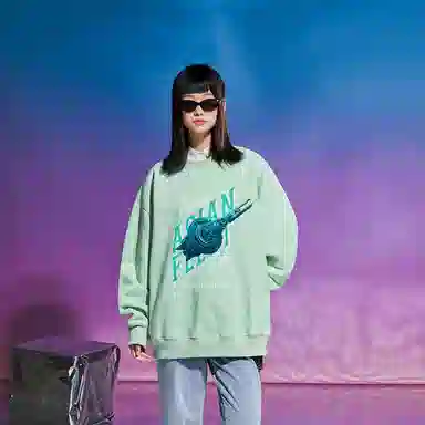 三体 亚洲战舰系列 休闲宽松简约字母印花圆领卫衣 男女同款