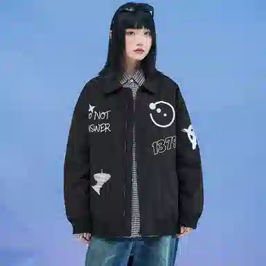 三体 红岸基地系列 监听员趣味复古大绣花字母基础款纯色棒球翻领拉链宽松休闲保暖防水棉服 男女同款