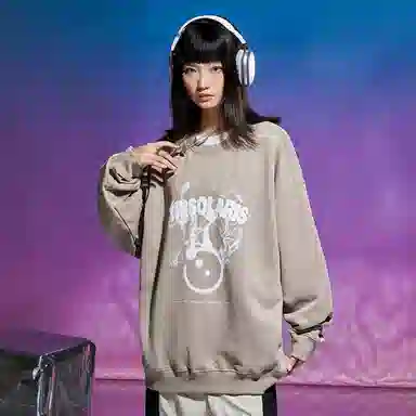 三体 文明符号系列 简约百搭休闲基础趣味字母印花宽松圆领套头长袖卫衣 男女同款