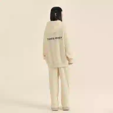 三体 到这里来吧系列 简约基础款字母印花宽松美式复古百搭连帽开衫长袖垂感自然直筒潮牌跑步健身篮球休闲运动套装 男女同款