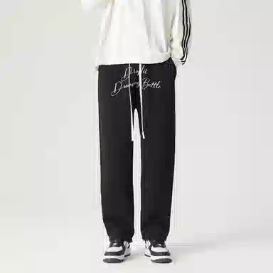 三体 末日之战系列 简约基础款纯色字母印花宽松学生多巴胺高街潮牌美式复古百搭舒适垂感自然中腰直筒日常通勤休闲裤 男女同款