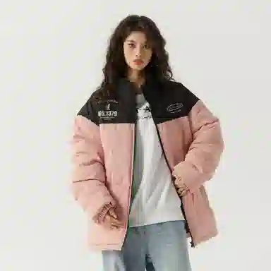 三体 红岸基地系列 撞色拼接简约基础款字母印花美式复古百搭宽松立领开衫保暖加厚防风防寒户外面包服长袖棉服 男女同款