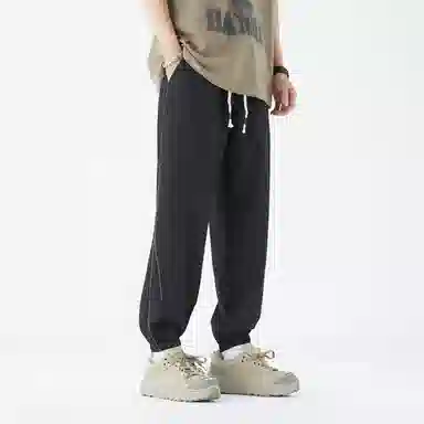 三体 品牌简约字母印花纯色基础款线条松紧时尚百搭美式复古高街潮牌舒适日常通勤透气束脚无性别穿搭多巴胺休闲裤 男女同款