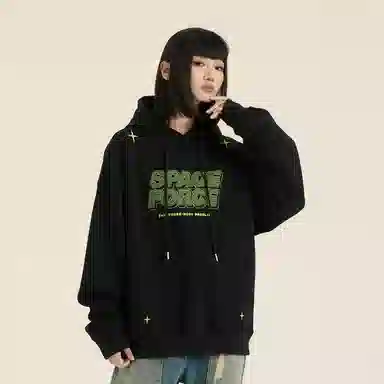 三体 太空军系列 简约基础款纯色趣味字母印花休闲宽松复古美式连帽套头百搭高街潮牌时尚学生多巴胺长袖卫衣 男女同款
