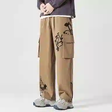 三体 文明水滴系列 基础款简约趣味涂鸦印花百搭抽绳宽松垂感直筒可调节脚口美式复古高街潮牌时尚舒适多巴胺休闲裤 男女同款