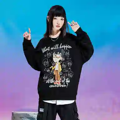 三体 汪淼卡通形象系列 简约基础卡通印花宽松休闲圆领卫衣 男女同款