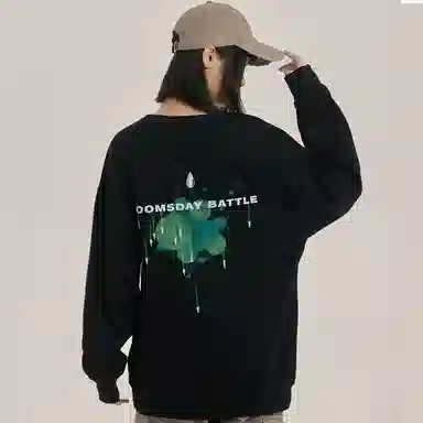 三体 美式复古基础款圆领套头宽松时尚百搭潮牌纯色简约个性重磅休闲长袖卫衣 男女同款