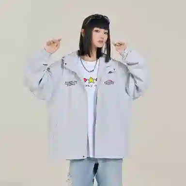 三体 文明系列 美式复古简约基础款纯色字母印花宽松连帽防水防风登山潮牌时尚户外休闲百搭机能风夹克外套 男女同款