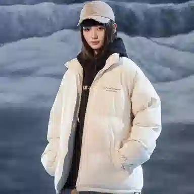 三体 不要回答系列 宽松美式休闲户外防风防水防寒加厚立领开衫舒适简约基础款字母印花纯色百搭时尚保暖柔软潮牌棉服 男女同款