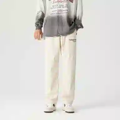 三体 不要回答系列 简约基础款字母印花美式复古宽松百搭垂感自然直筒多巴胺高街潮牌健身日常通勤时尚长裤休闲裤 男女同款