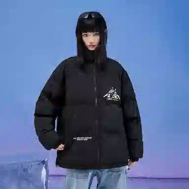 三体 太空亚洲舰队系列 简约基础款纯色字母印花宽松休闲加厚保暖防风防水防寒立领美式复古高街潮牌面包服棉服 男女同款