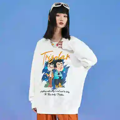 三体 汪淼史强系列 休闲趣味涂鸦字母印花宽松圆领套头卫衣 男女同款