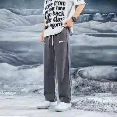 三体 水滴系列 简约基础美式复古宽松百搭直筒垂感阔腿松紧系绳高街潮牌时尚舒适薄款透气学生多巴胺显瘦日常休闲裤 男女同款