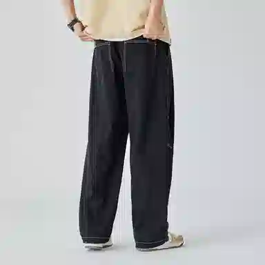 三体 纯色简约拉链美式复古高街潮牌时尚百搭舒适基础款日常学生多巴胺宽松直筒日系户外工装机能风户外防风速干休闲裤 男女同款
