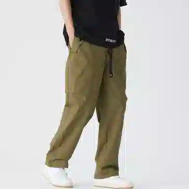 三体 三体文明系列 基础款纯色简约抽绳系带工装纯棉水洗直筒休闲裤 男女同款