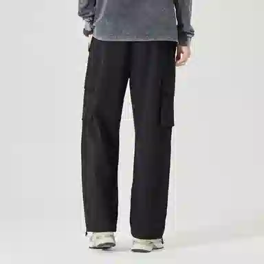 三体 纯色字母印花基础款宽松工装大口袋抽绳直筒休闲裤 男女同款