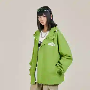 三体 简约纯色基础款字母印花宽松水防风登山连帽开衫机能风美式复古潮牌夹克外套 男女同款