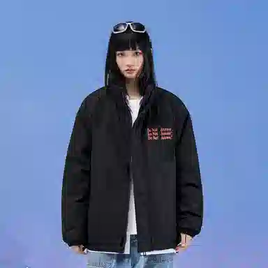 三体 不要回答红岸基地系列 简约基础款字母印花美式复古潮牌柔软舒适立领抽绳下摆宽松休闲加厚保暖字母长袖面包服棉服 男女同款