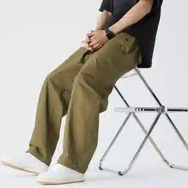 三体 三体文明系列 基础款纯色简约抽绳系带工装纯棉水洗直筒休闲裤 男女同款