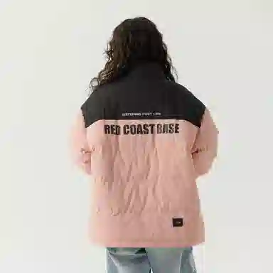 三体 红岸基地系列 撞色拼接简约基础款字母印花美式复古百搭宽松立领开衫保暖加厚防风防寒户外面包服长袖棉服 男女同款