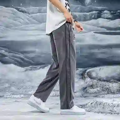 三体 水滴系列 简约基础美式复古宽松百搭直筒垂感阔腿松紧系绳高街潮牌时尚舒适薄款透气学生多巴胺显瘦日常休闲裤 男女同款