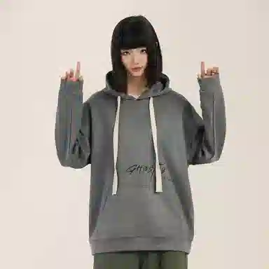 三体 幽灵倒计时系列 美式复古麂皮绒简约字母印花基础款宽松休闲百搭连帽套头重磅保暖街头风潮牌时尚舒适长袖卫衣 男女同款